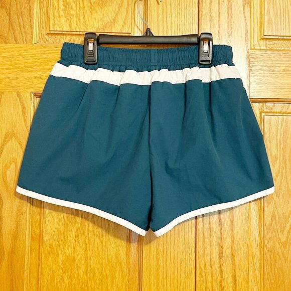 Athleta Small Teal Green Blue White Trim Attached Liner Athletic Shorts - Picture 2 of 4